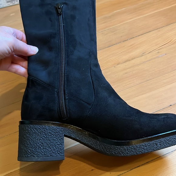 Anthropologie Black Micro Suede Tall Boots - Picture 2 of 9
